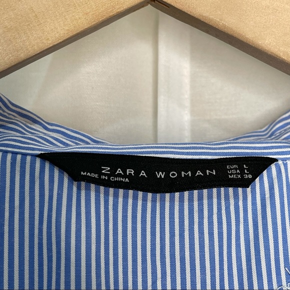 SOLD Zara Blue Striped Floral Embroidered Shirt L - Picture 8 of 8